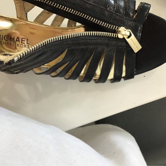 Michael Kors Black and Gold Gladiator wedge Sandal Bootie - Picture 4 of 6